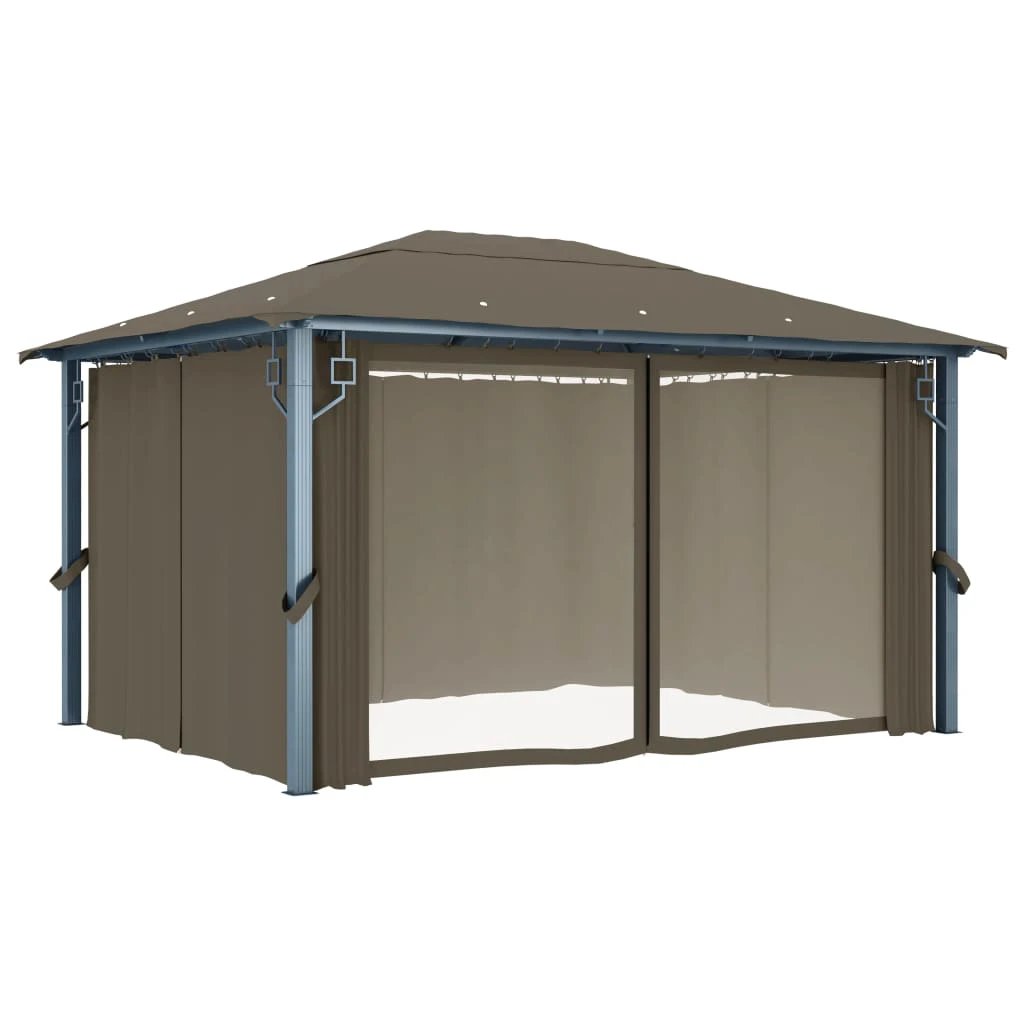 vidaXL vidaXL Gazebo with Curtain&LED String Lights 3x3 m Cream Aluminium - Gazebos