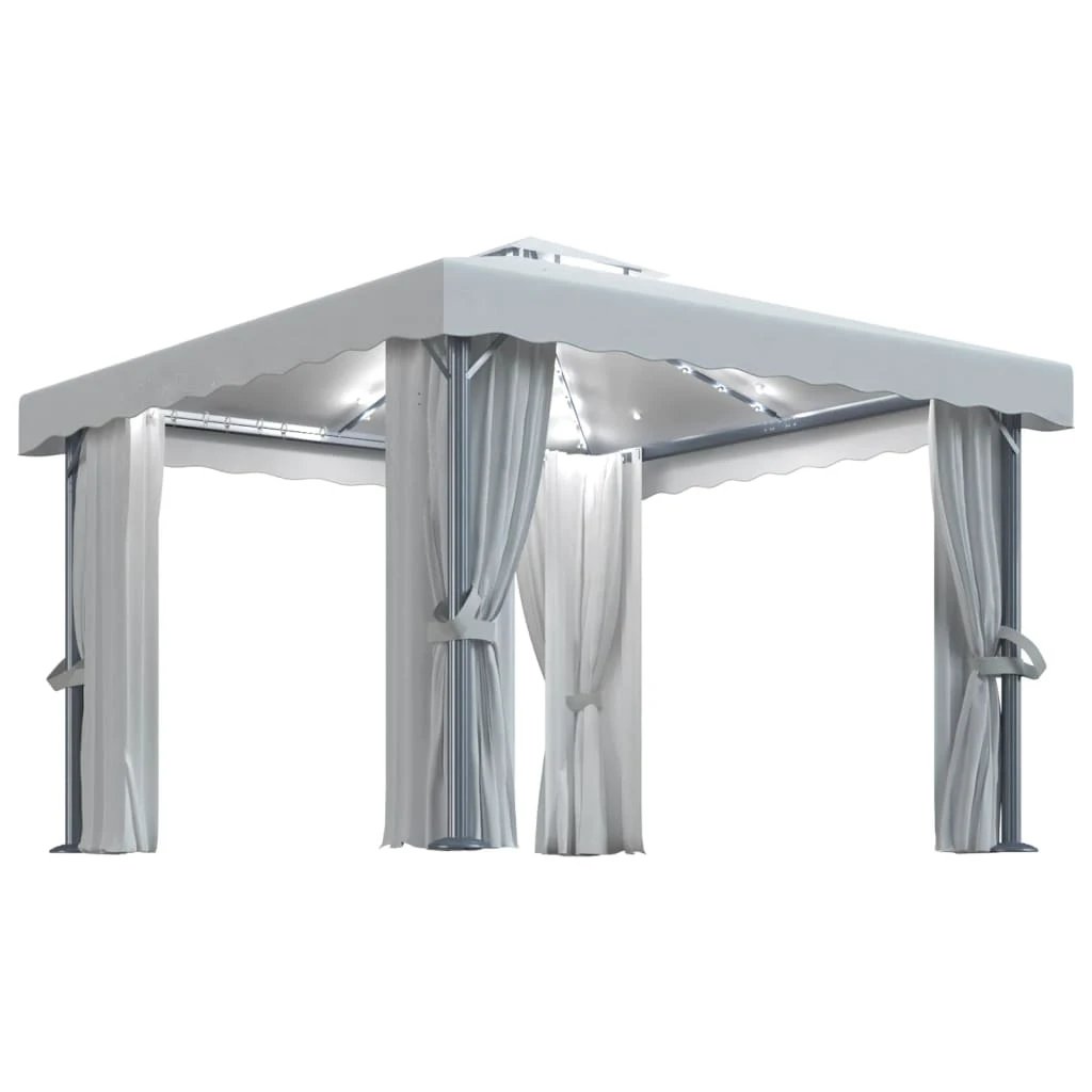 vidaXL vidaXL Gazebo with Curtain&LED String Lights 3x3 m Cream White - Gazebos