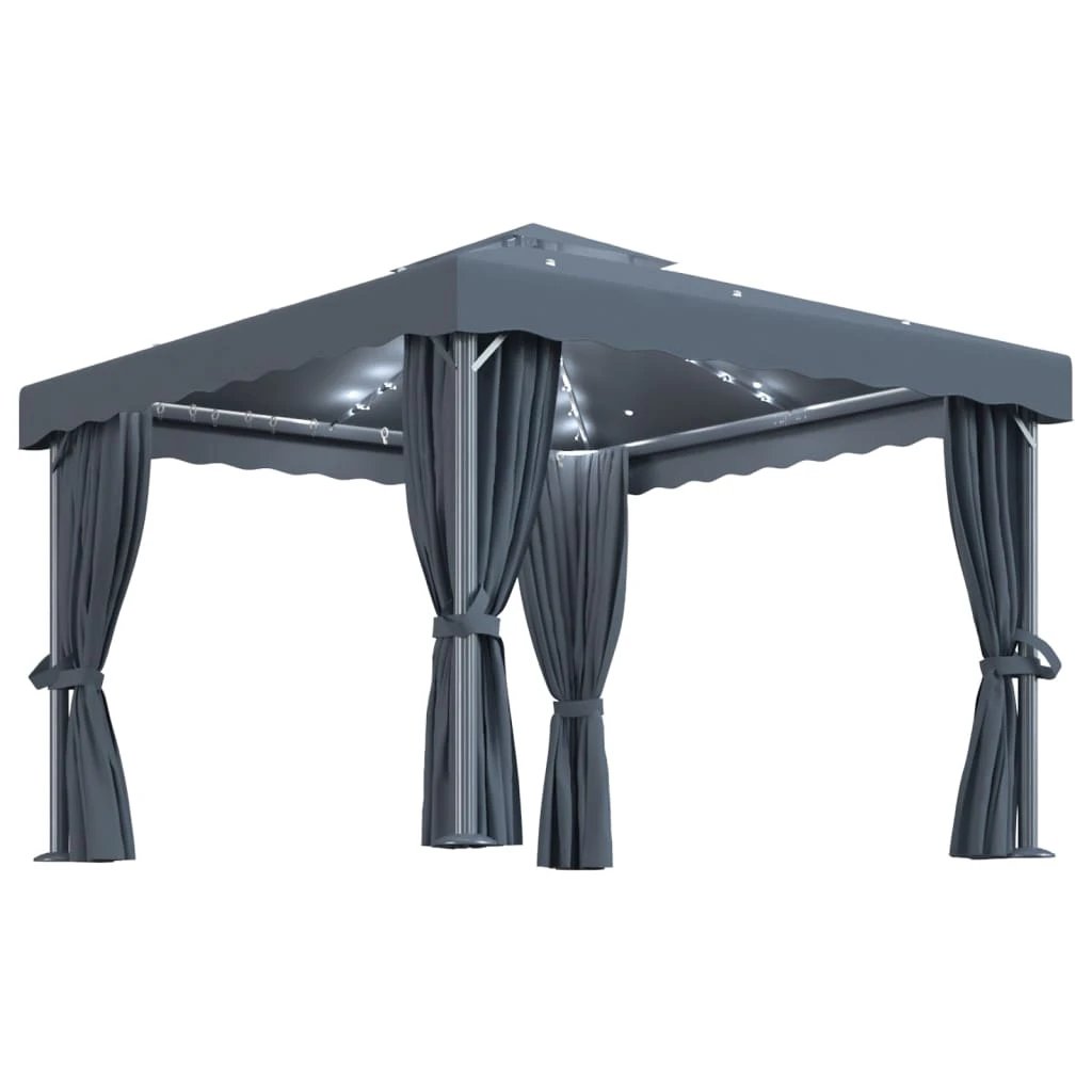 vidaXL vidaXL Gazebo with Curtain&LED String Lights 3x3 m Cream White - Gazebos