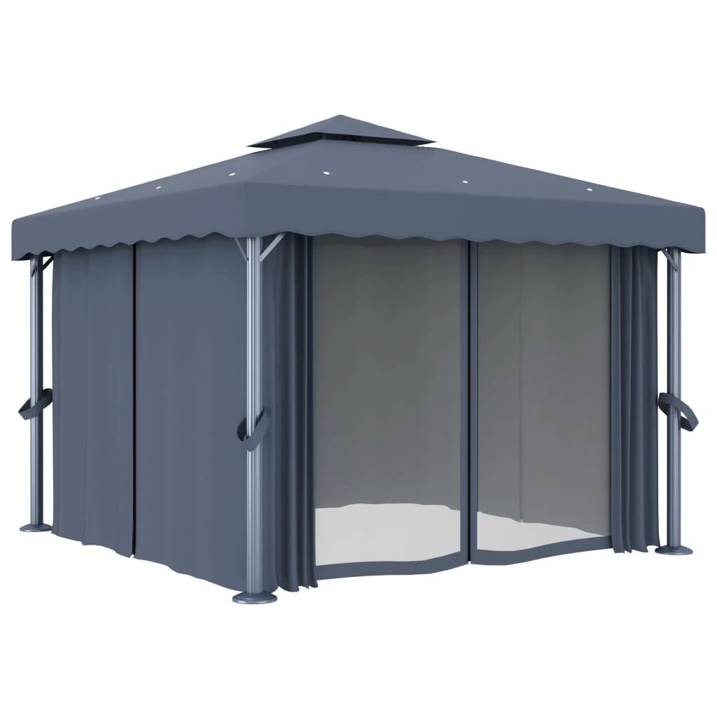 vidaXL Gazebo with Curtain&LED String Lights 3x3 m Cream White by vidaXL