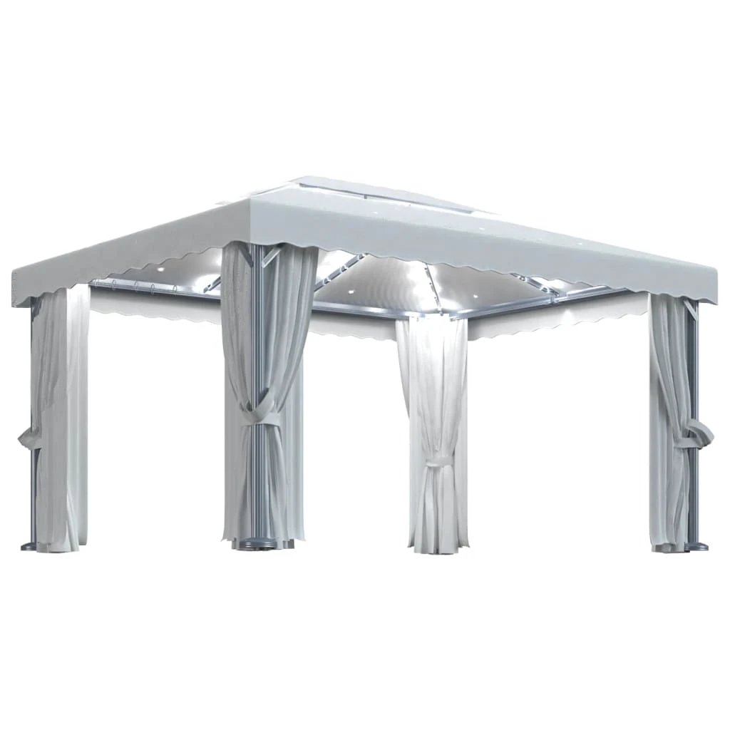vidaXL vidaXL Gazebo with Curtain&LED String Lights 3x3 m Cream White - Gazebos