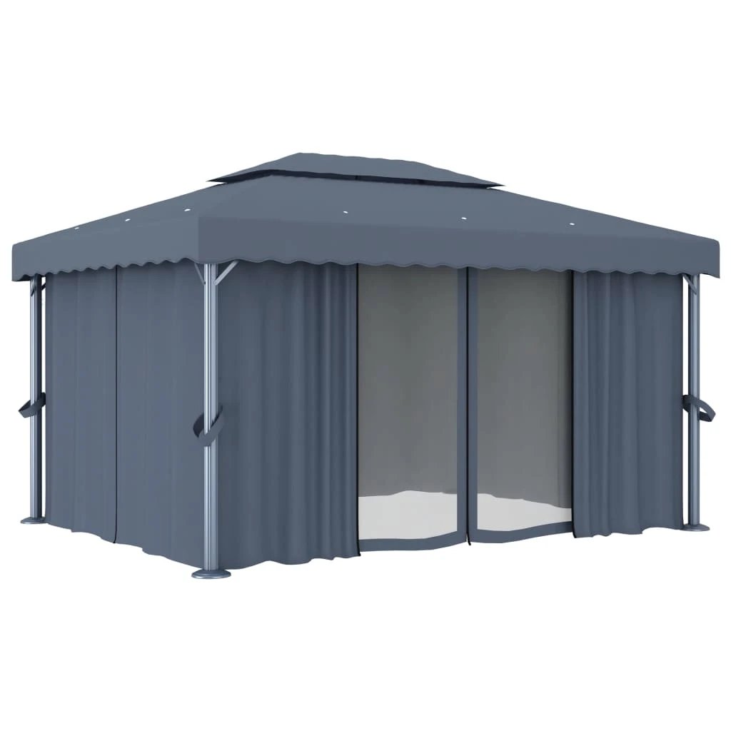 vidaXL Gazebo with Curtain&LED String Lights 3x3 m Cream White by vidaXL