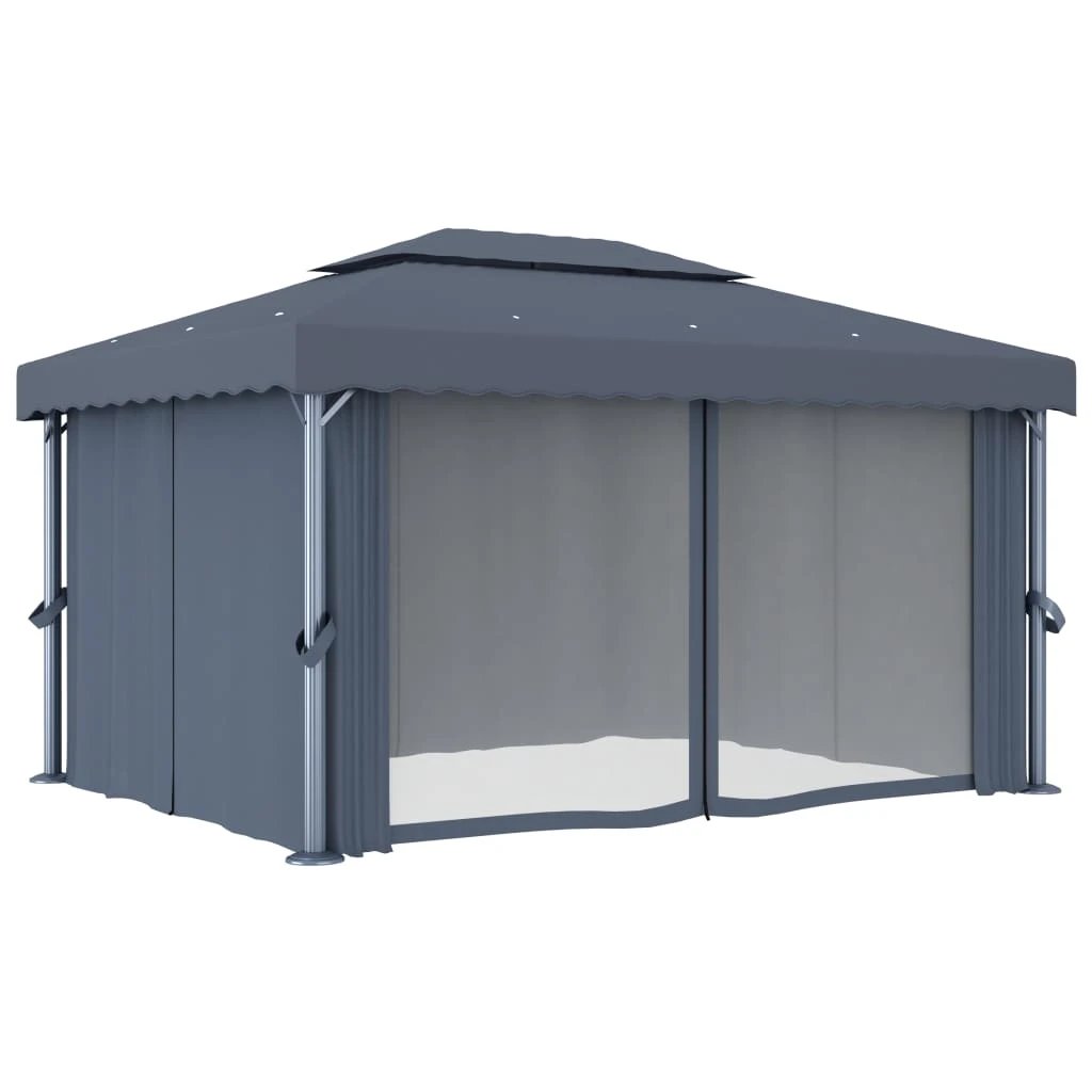 vidaXL Gazebo with Curtain&LED String Lights 3x3 m Cream White by vidaXL