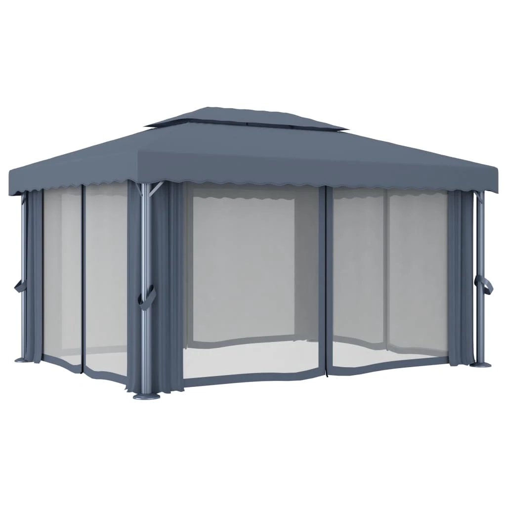 vidaXL Gazebo with Curtain&LED String Lights 3x3 m Cream White by vidaXL