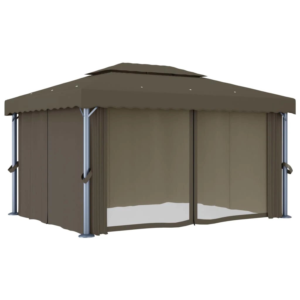vidaXL vidaXL Gazebo with Curtain&LED String Lights 3x3 m Cream White - Gazebos