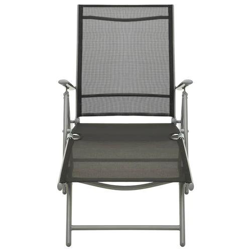 vidaXL Folding Sun Lounger Textilene and Aluminium Black and Silver - Sun Lounger