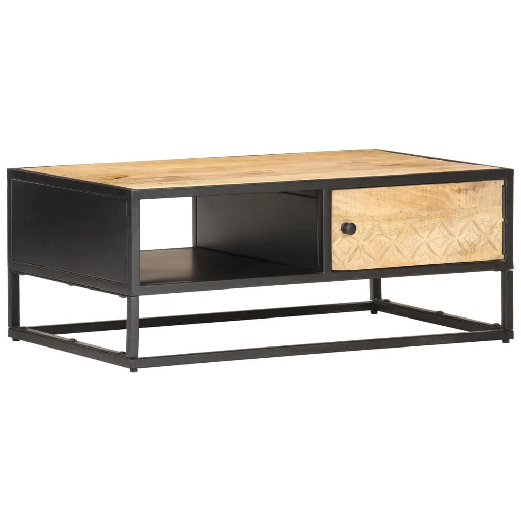 Industrial Handmade Coffee Table 90x55x36 Cm Carved Door Mango Wood For Living Room Decor Style by vidaXL