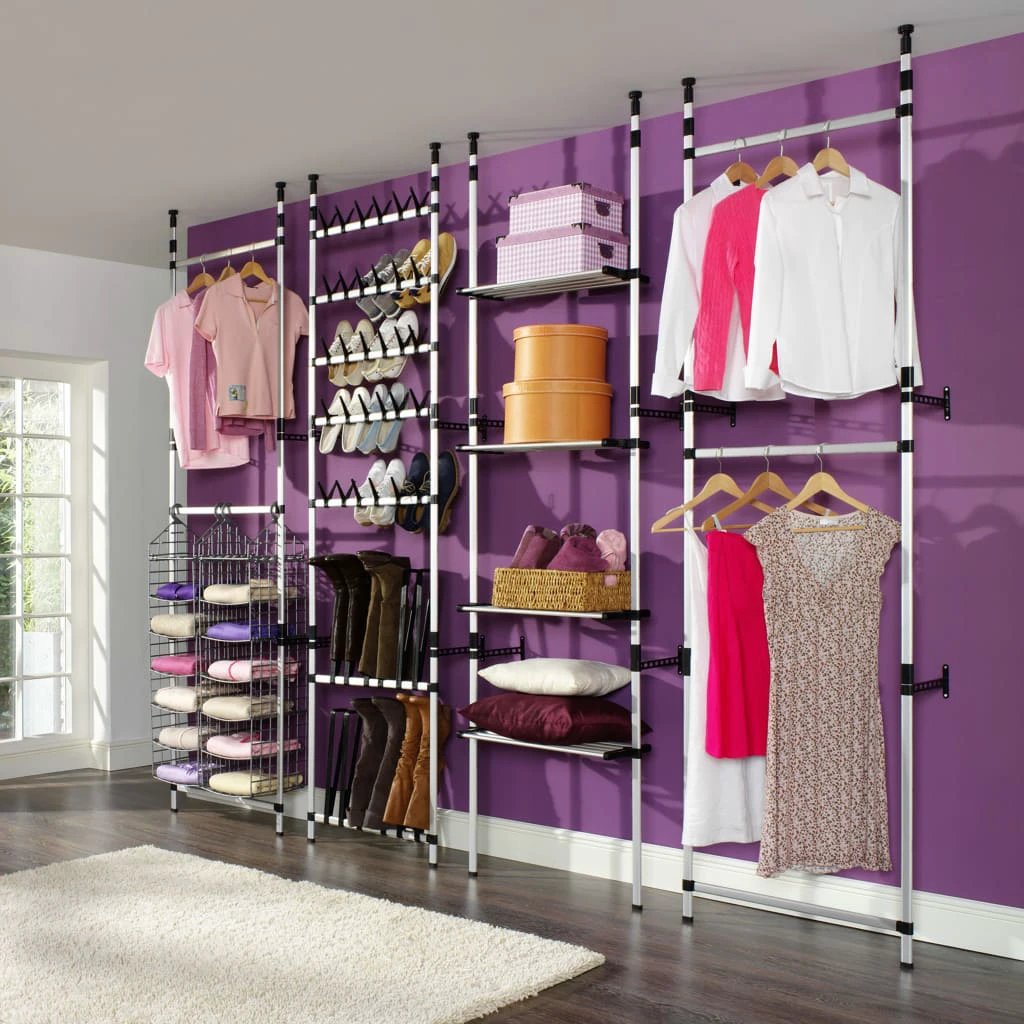 vidaXL Telescopic Wardrobe System with Rods and Shelf Aluminium -