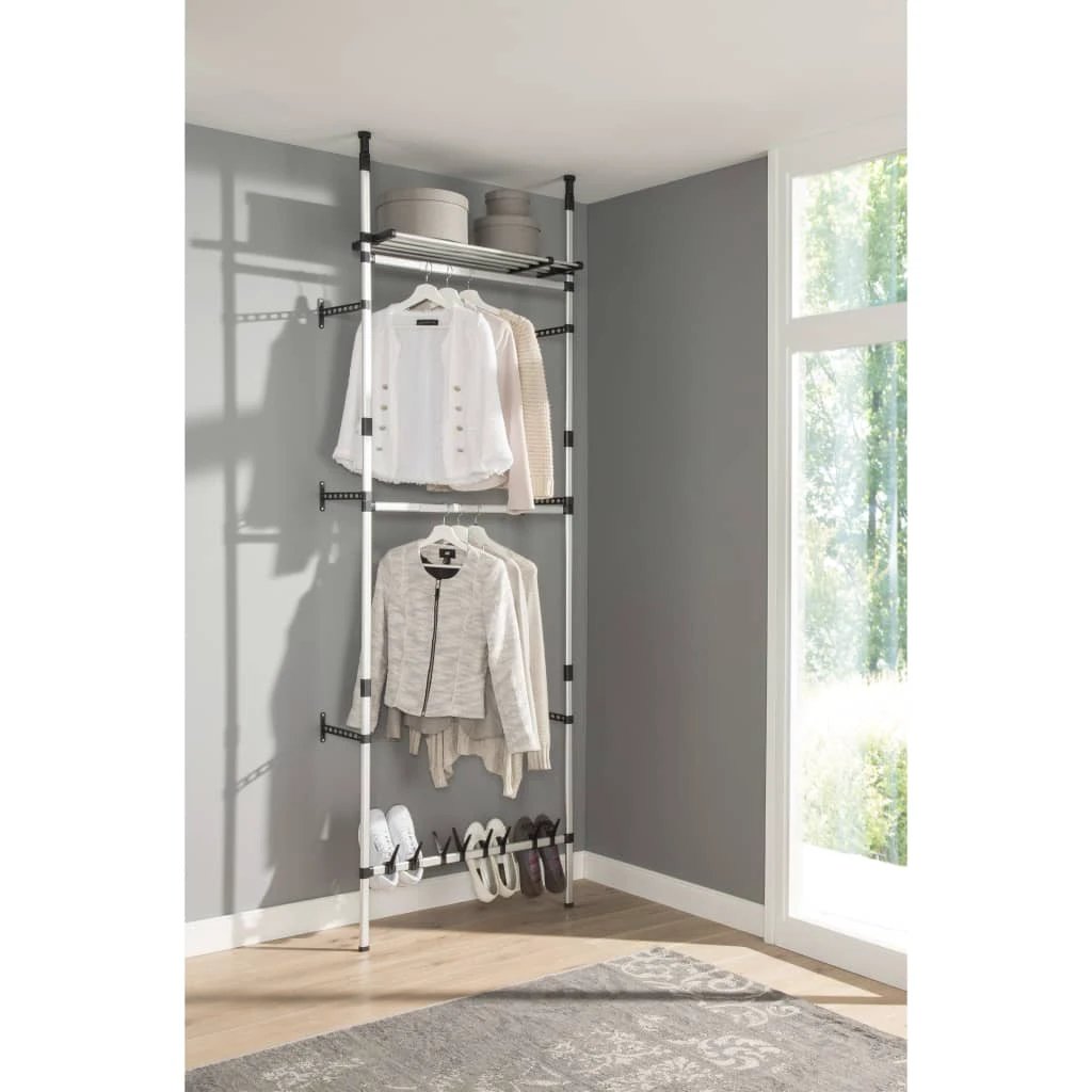 Telescopic Wardrobe System with Rods and Shelf Aluminium by vidaXL
