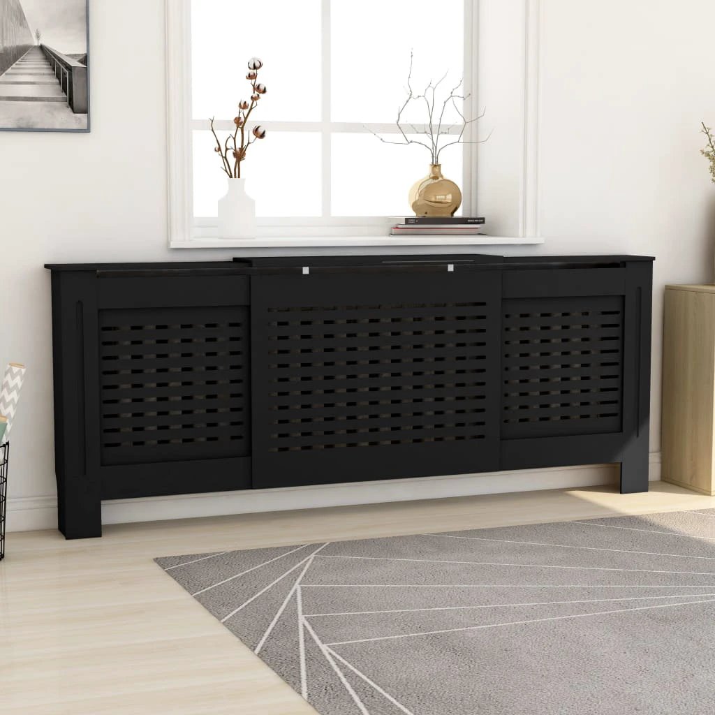 VidaXL Radiator Cover Cabinet 205 cm White MDF Modern Slatted Design With Shelf Living Room by vidaXL