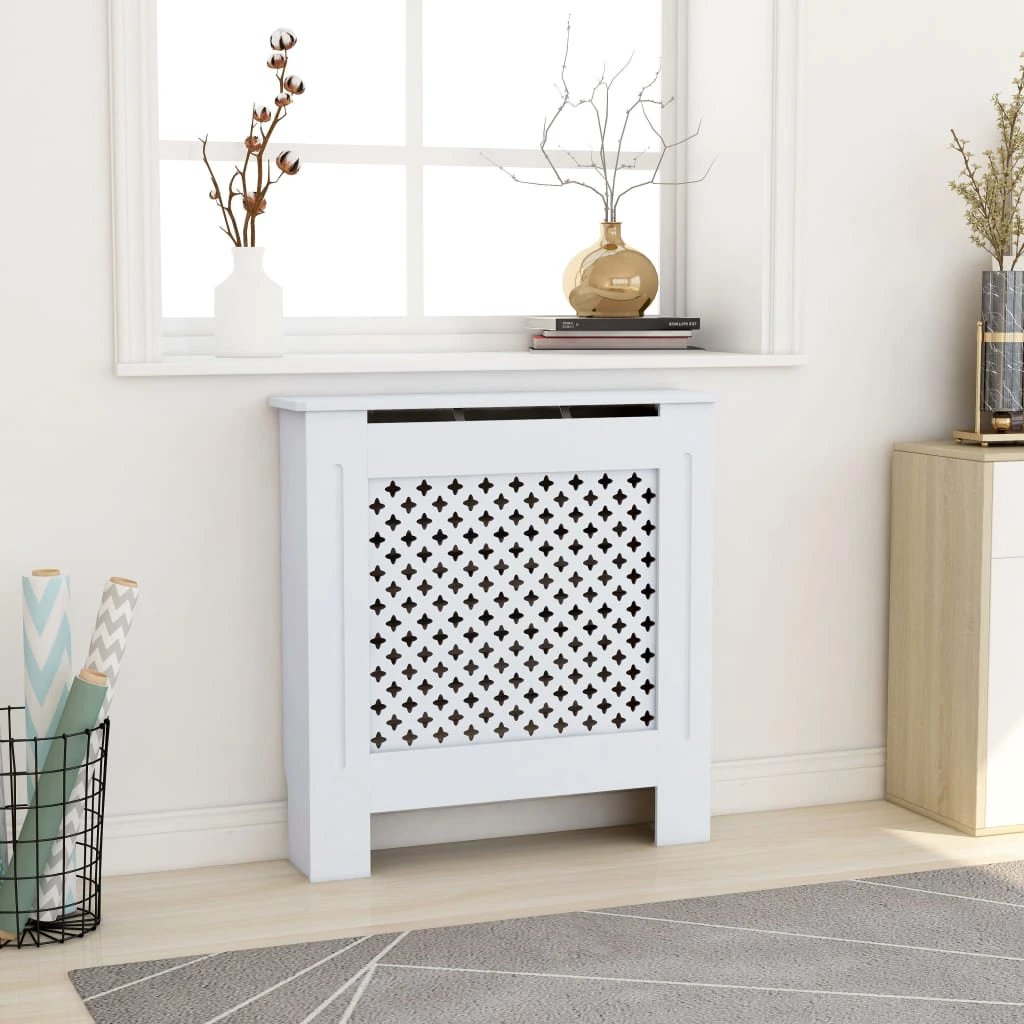vidaXL VidaXL MDF Radiator Cover White 205 cm Slatted Ventilated Cabinet For Living Room Decor - Radiator