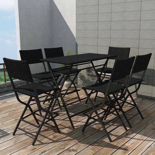 vidaXL vidaXL 7 Piece Folding Outdoor Dining Set Steel Poly Rattan Brown - Garden Set
