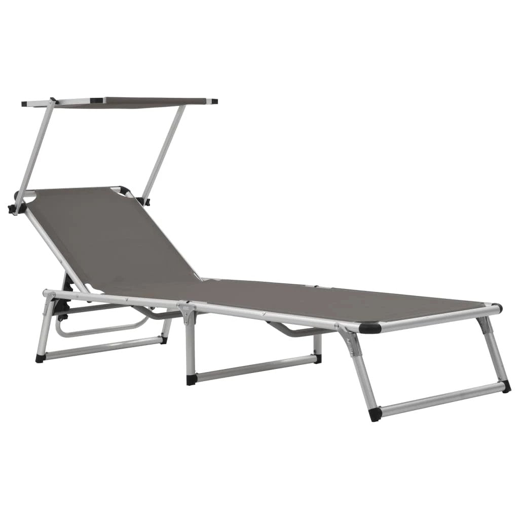 vidaXL Folding Sun Lounger with Roof Aluminium and Textilene Blue by vidaXL