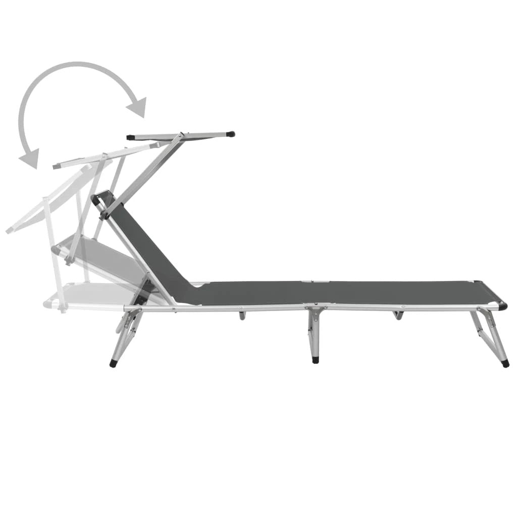 vidaXL Folding Sun Lounger with Roof Aluminium and Textilene Blue by vidaXL