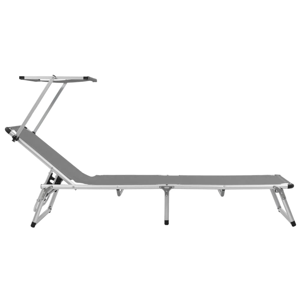 vidaXL Folding Sun Lounger with Roof Aluminium and Textilene Blue by vidaXL
