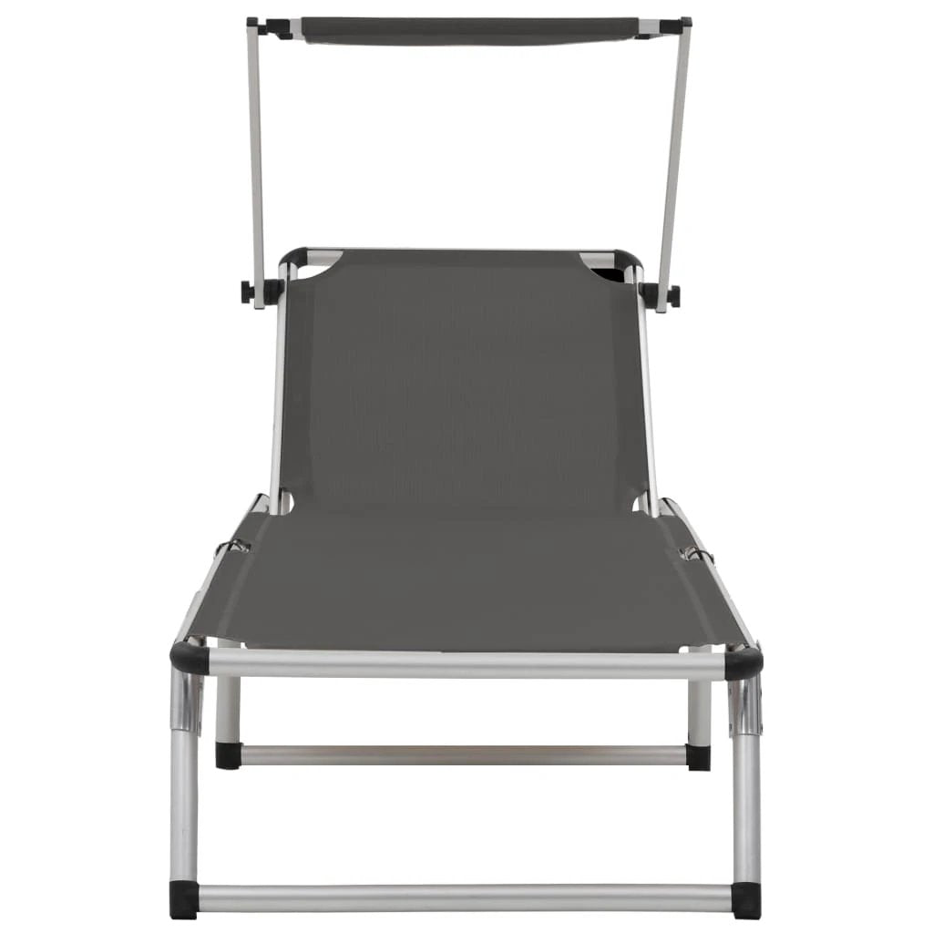 vidaXL Folding Sun Lounger with Roof Aluminium and Textilene Blue by vidaXL