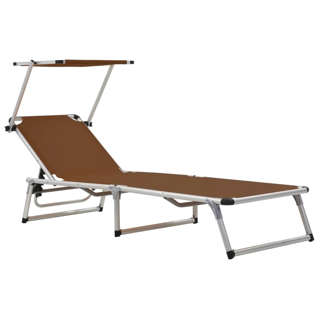 vidaXL Folding Sun Lounger with Roof Aluminium and Textilene Blue by vidaXL