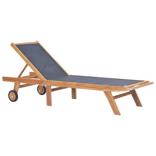 Folding Sun Lounger with Wheels Solid Teak and Textilene by vidaXL