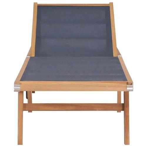 Folding Sun Lounger with Wheels Solid Teak and Textilene by vidaXL