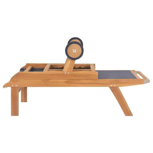 Folding Sun Lounger with Wheels Solid Teak and Textilene by vidaXL