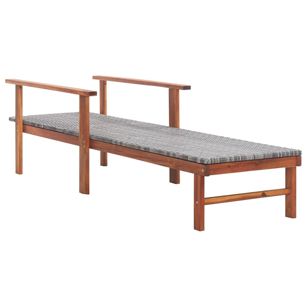 vidaXL vidaXL Sun Lounger Poly Rattan and Solid Acacia Wood Grey - Sun Lounger