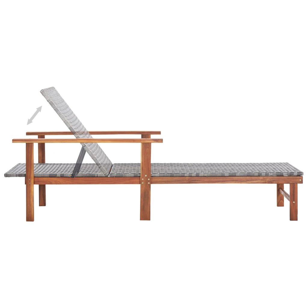 vidaXL vidaXL Sun Lounger Poly Rattan and Solid Acacia Wood Grey - Sun Lounger