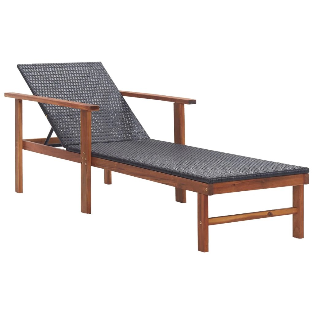 vidaXL vidaXL Sun Lounger Poly Rattan and Solid Acacia Wood Grey - Sun Lounger
