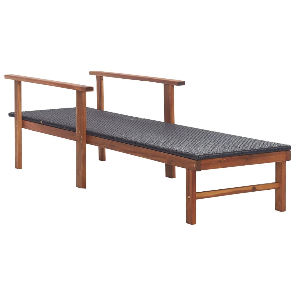 vidaXL vidaXL Sun Lounger Poly Rattan and Solid Acacia Wood Grey - Sun Lounger