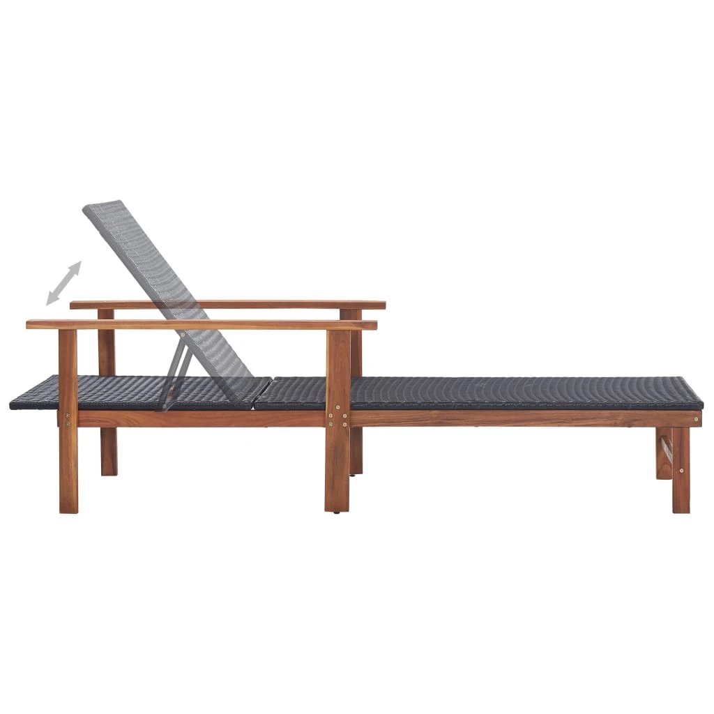 vidaXL vidaXL Sun Lounger Poly Rattan and Solid Acacia Wood Grey - Sun Lounger