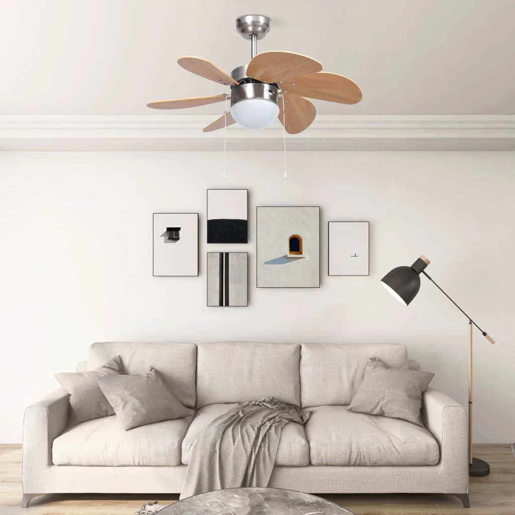 vidaXL Ceiling Fan With Light 76 Cm Dark Brown Finish 3 Speed Pull Chain For Living Room by vidaXL