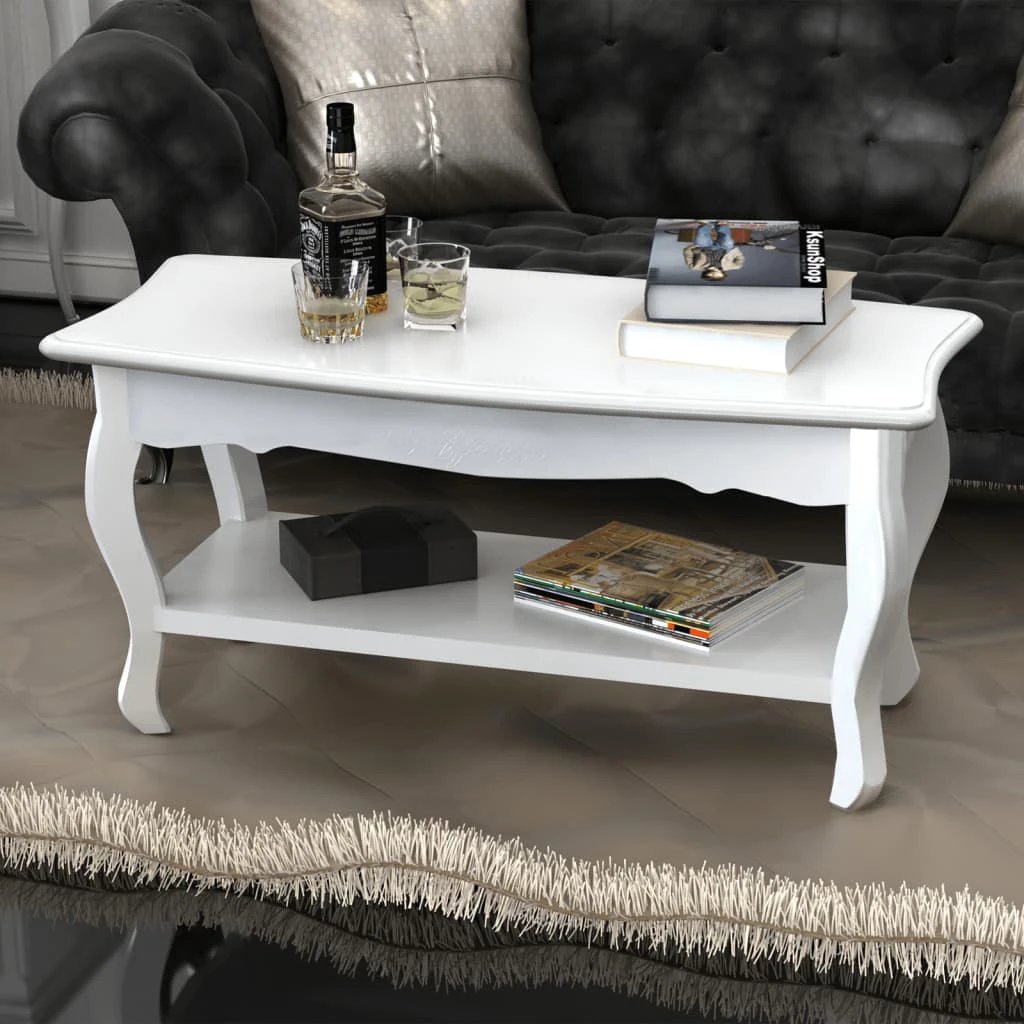 vidaXL Premium White Lacquer 2-Tier Coffee Table Storage - Coffee Table