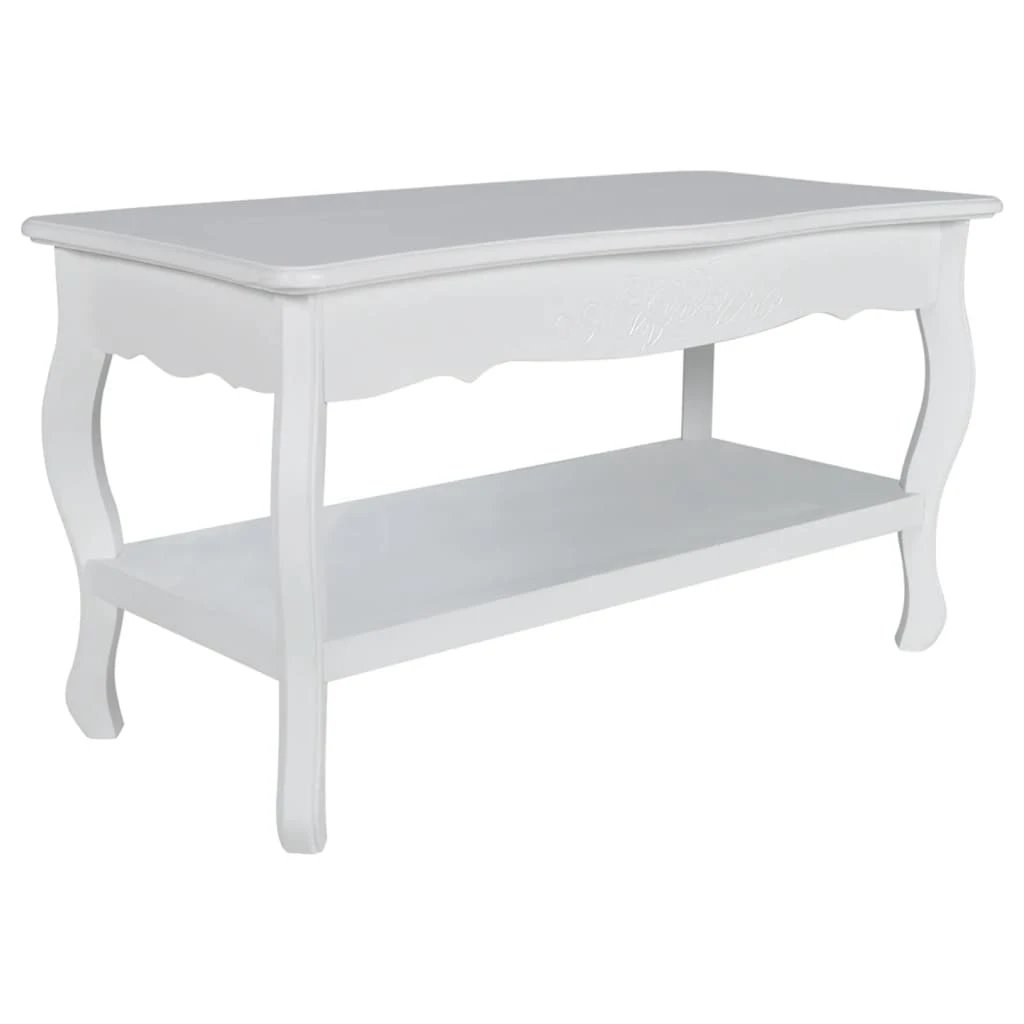 vidaXL Premium White Lacquer 2-Tier Coffee Table Storage - Coffee Table