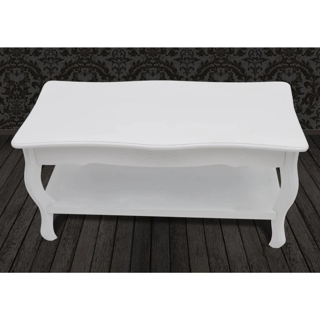 vidaXL Premium White Lacquer 2-Tier Coffee Table Storage - Coffee Table