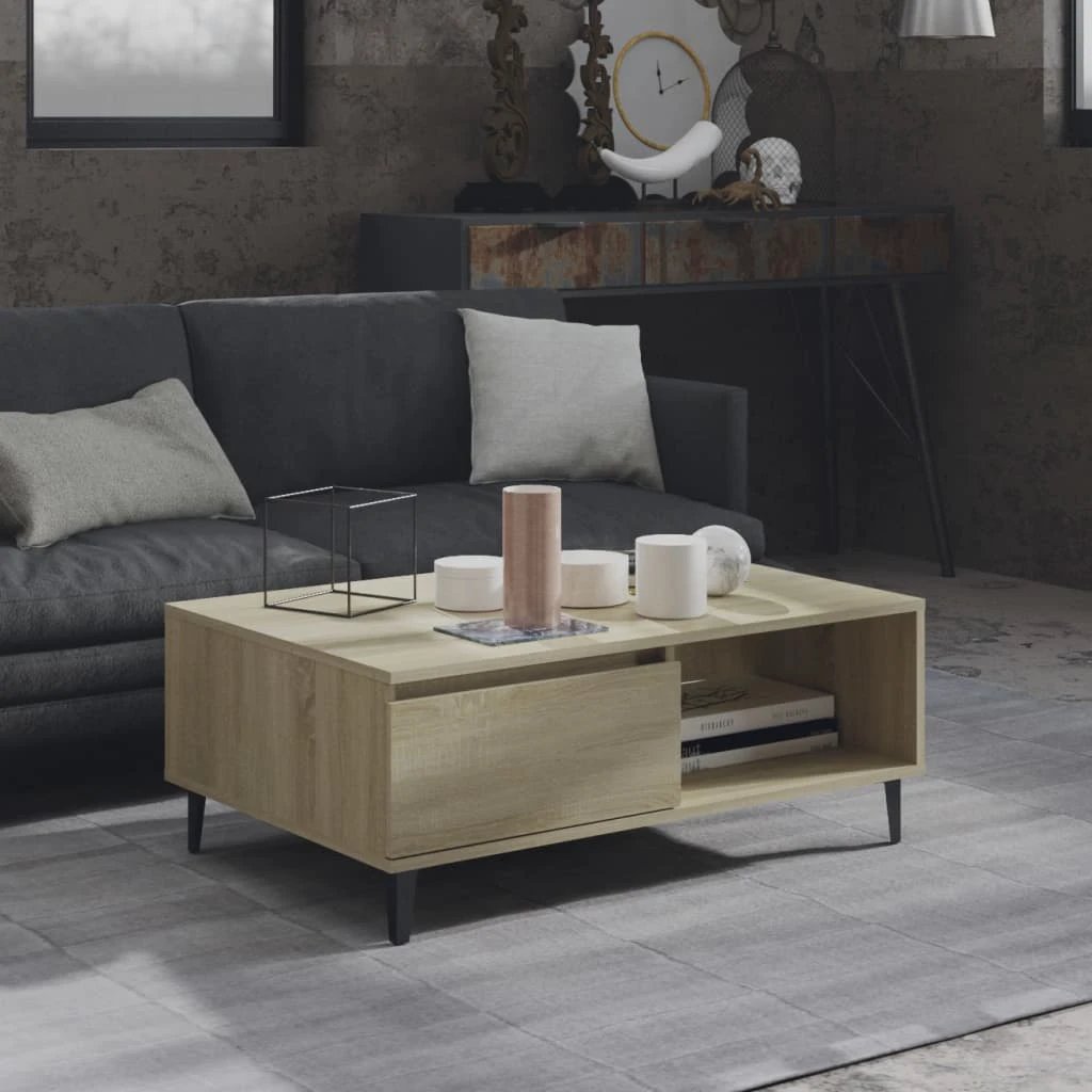 VidaXL Coffee Table 90x60x35 Cm Smoked Oak Engineered Wood For Living Room With Storage Shelf by vidaXL