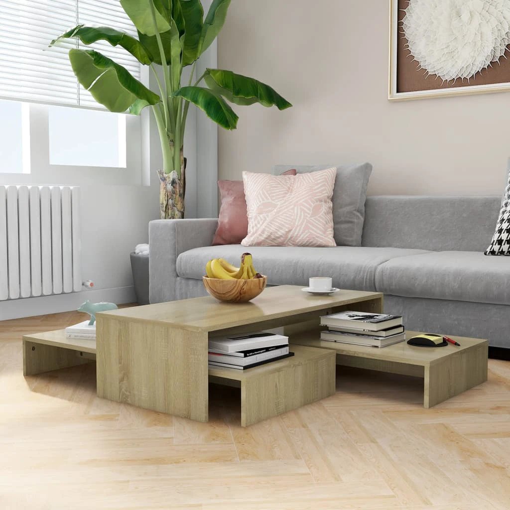 vidaXL Nesting Coffee Table Set 100x100x26.5 cm White Engineered Wood Durable Wide Tabletops For Living Room by vidaXL