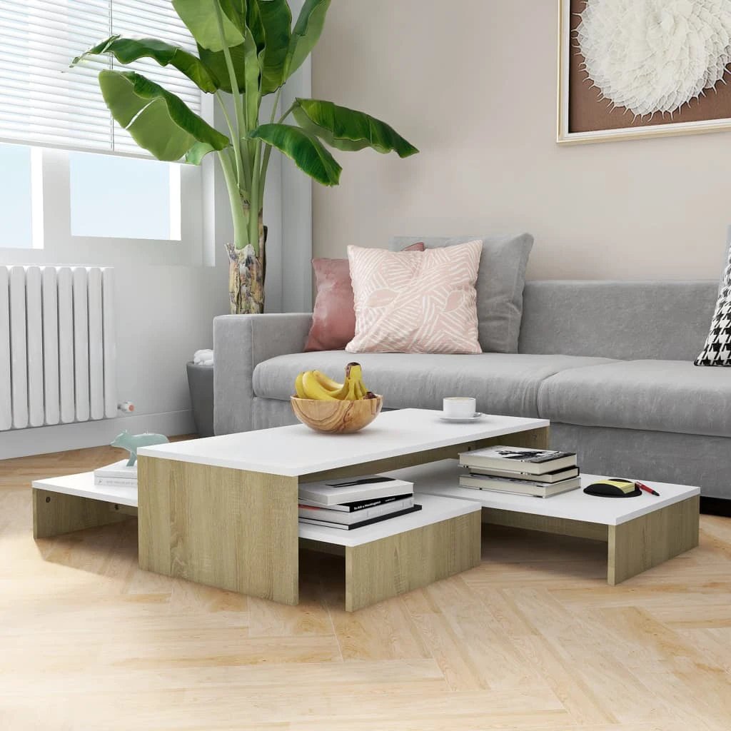 vidaXL Nesting Coffee Table Set 100x100x26.5 cm White Engineered Wood Durable Wide Tabletops For Living Room by vidaXL