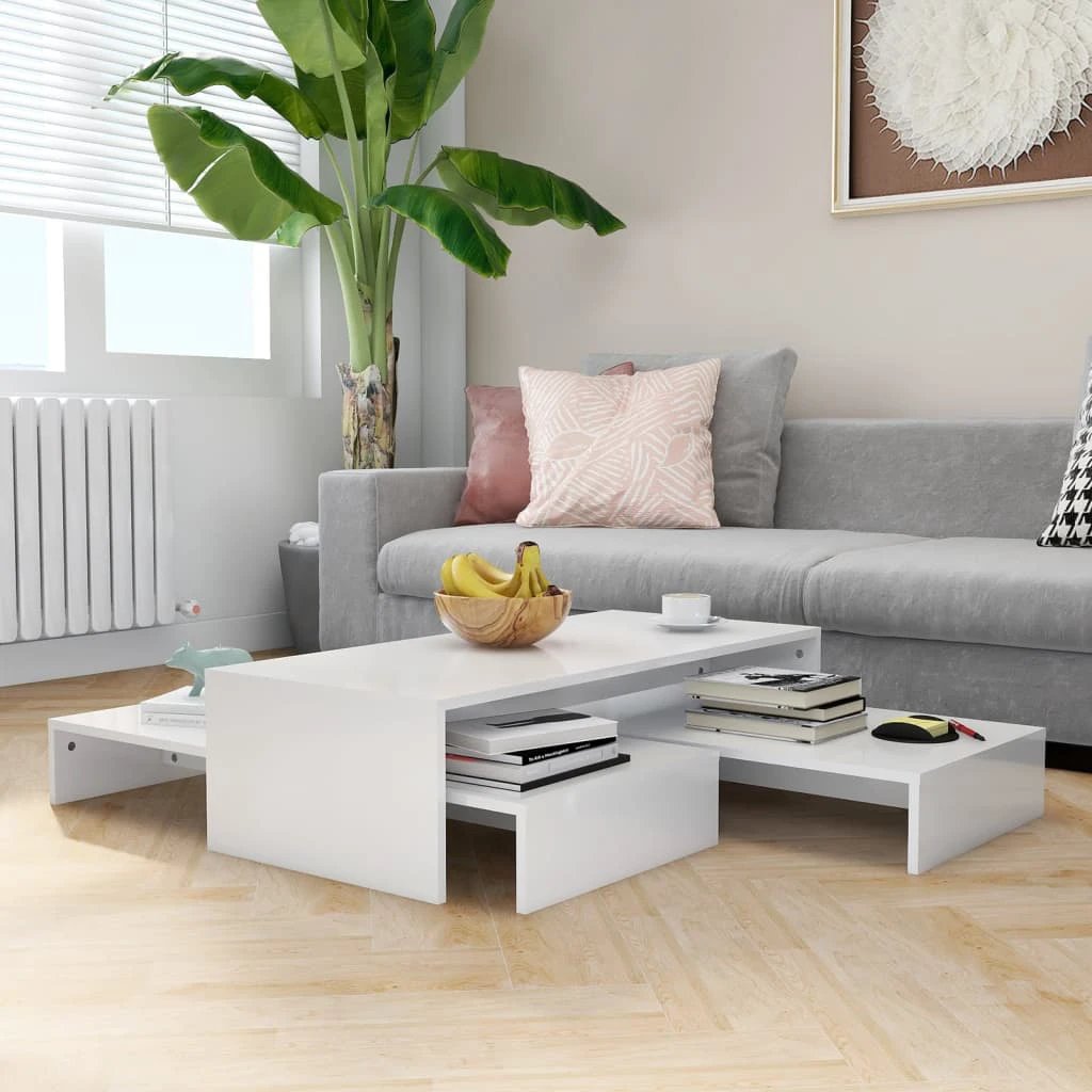 vidaXL Nesting Coffee Table Set 100x100x26.5 cm White Engineered Wood Durable Wide Tabletops For Living Room by vidaXL
