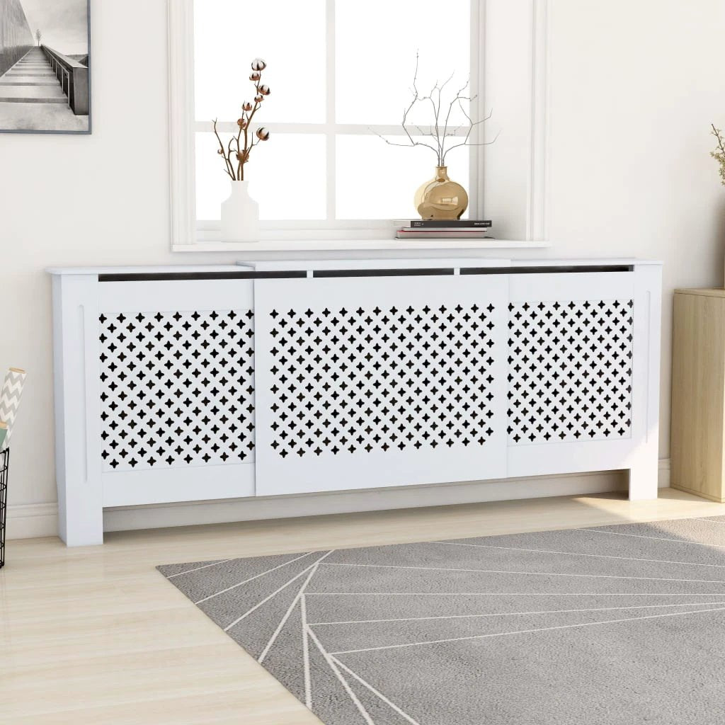 vidaXL VidaXL MDF Radiator Cover White 205 cm Slatted Ventilated Cabinet For Living Room Decor - Radiator