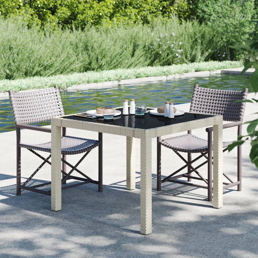 vidaXL vidaXL Garden Table 90x90x75 cm Tempered Glass and Poly Rattan Brown - Garden Table