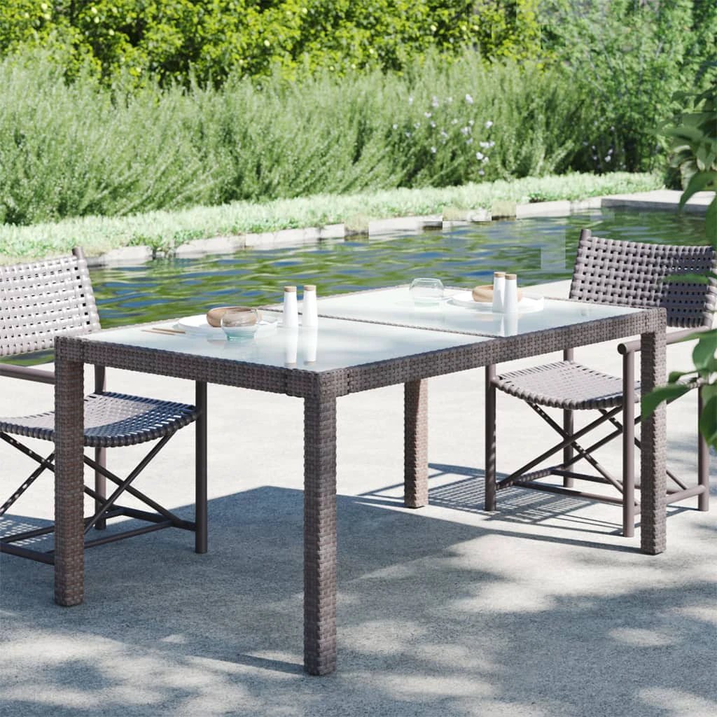 vidaXL vidaXL Garden Table 90x90x75 cm Tempered Glass and Poly Rattan Brown - Garden Table
