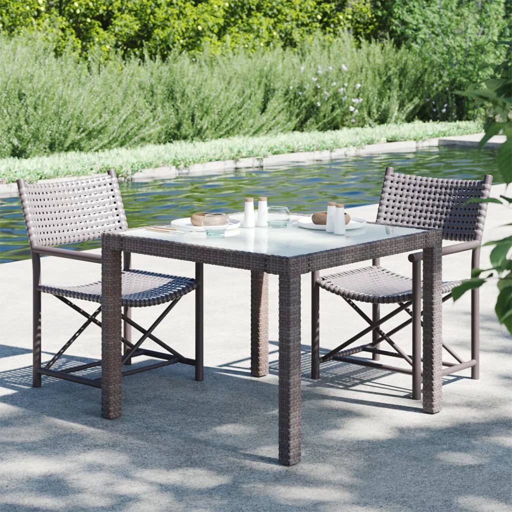 vidaXL Garden Table 90x90x75 cm Tempered Glass and Poly Rattan Brown by vidaXL