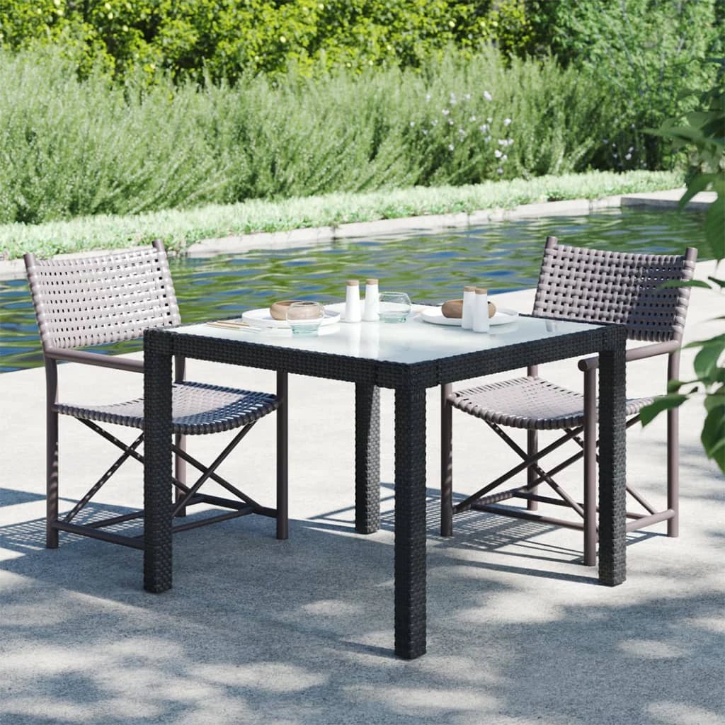 vidaXL Garden Table 90x90x75 cm Tempered Glass and Poly Rattan Brown by vidaXL