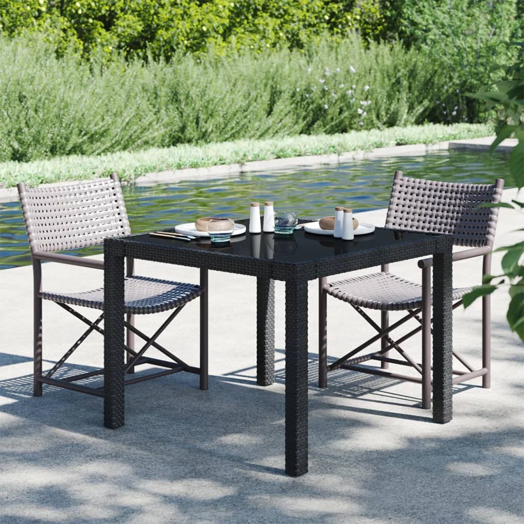 vidaXL Garden Table 90x90x75 cm Tempered Glass and Poly Rattan Brown by vidaXL