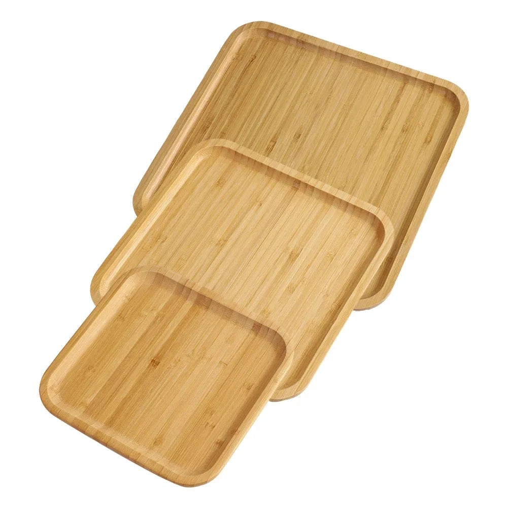 NONE Square Bamboo Serving Tray Kitchen Food Tableware Tray For Dinners Party Tea Bar Wood Coffee Tray Food CupTrays Decorative -