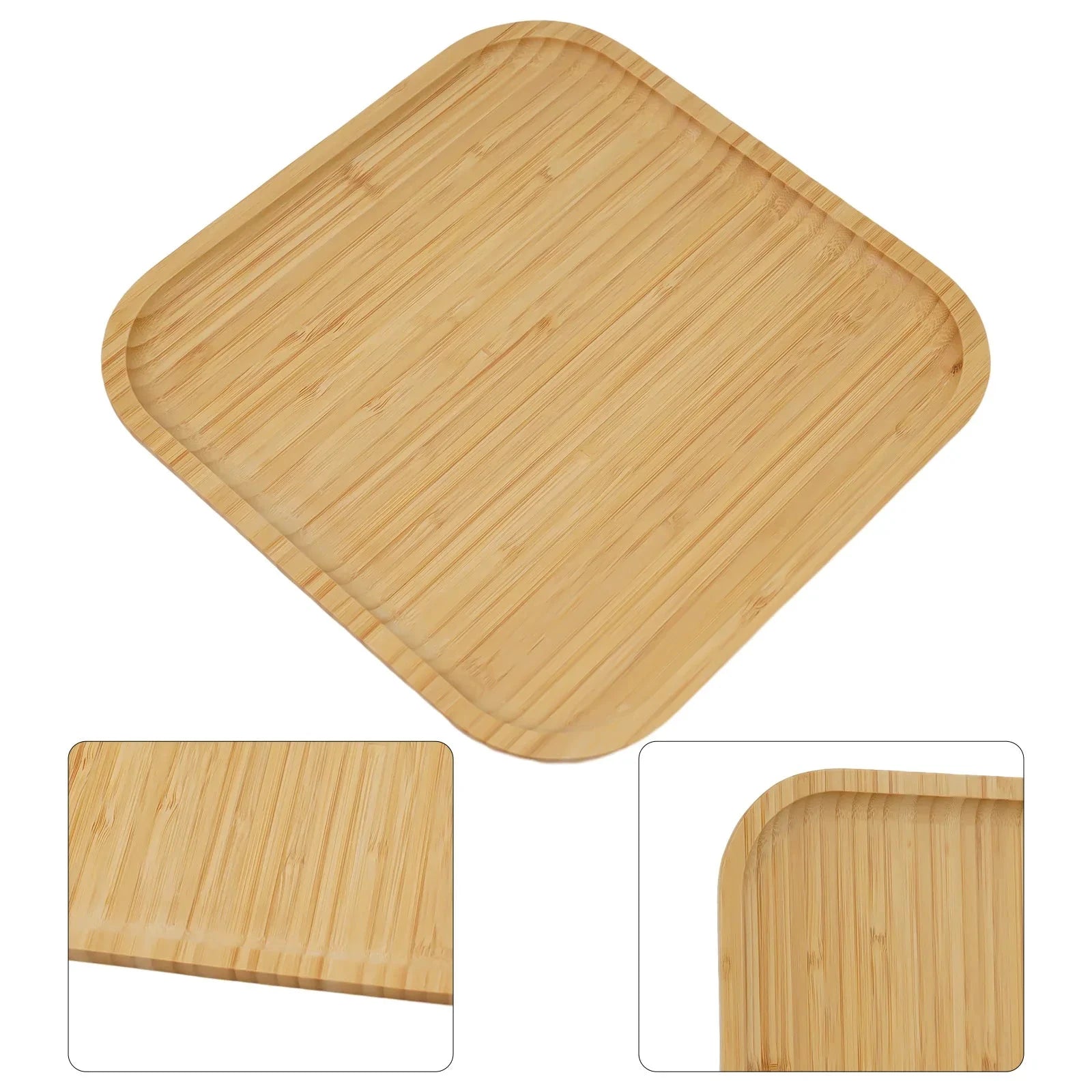 NONE Square Bamboo Serving Tray Kitchen Food Tableware Tray For Dinners Party Tea Bar Wood Coffee Tray Food CupTrays Decorative -