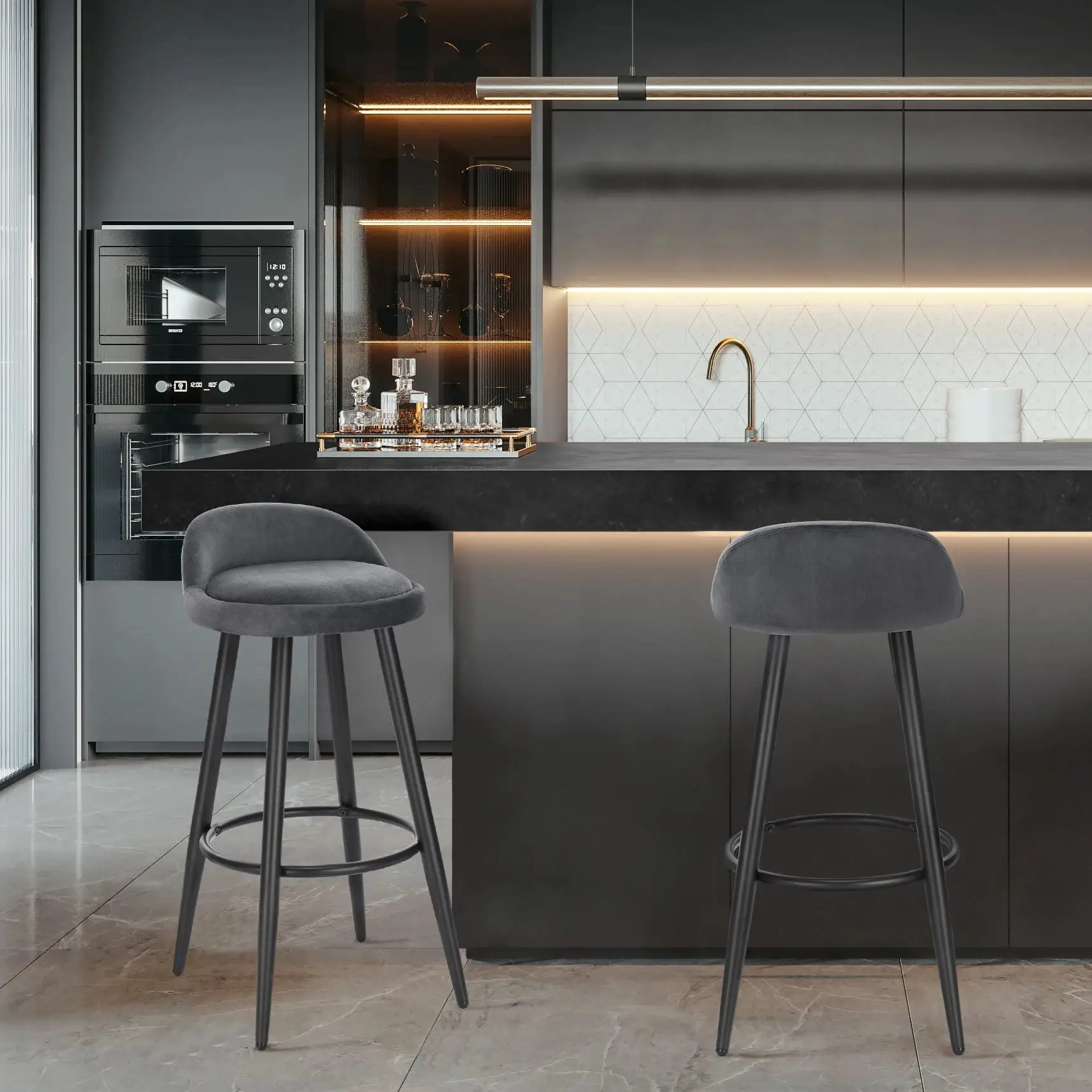 WOLTU Stylish Bar Stool - Adjustable Foot Pads & Comfortable Velvet Seat - Modern Design - Bar Stool