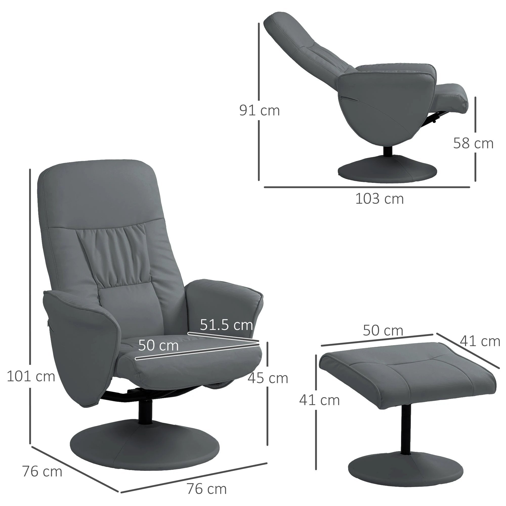 HOMCOM PU Leather Armchair and Footrest Swivel Recliner w/ Ottoman by HOMCOM