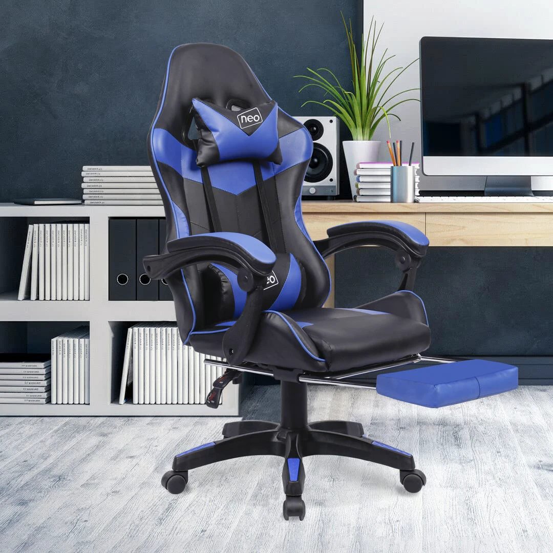 Unbranded Neo Leather Gaming Chair 26 Inch Wide Fully Reclining With Footrest Ergonomic Office - Office Chair