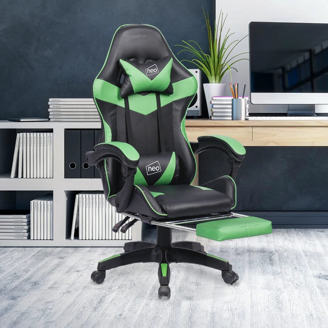 Neo Leather Gaming Chair 26 Inch Wide Fully Reclining With Footrest Ergonomic Office by Unbranded