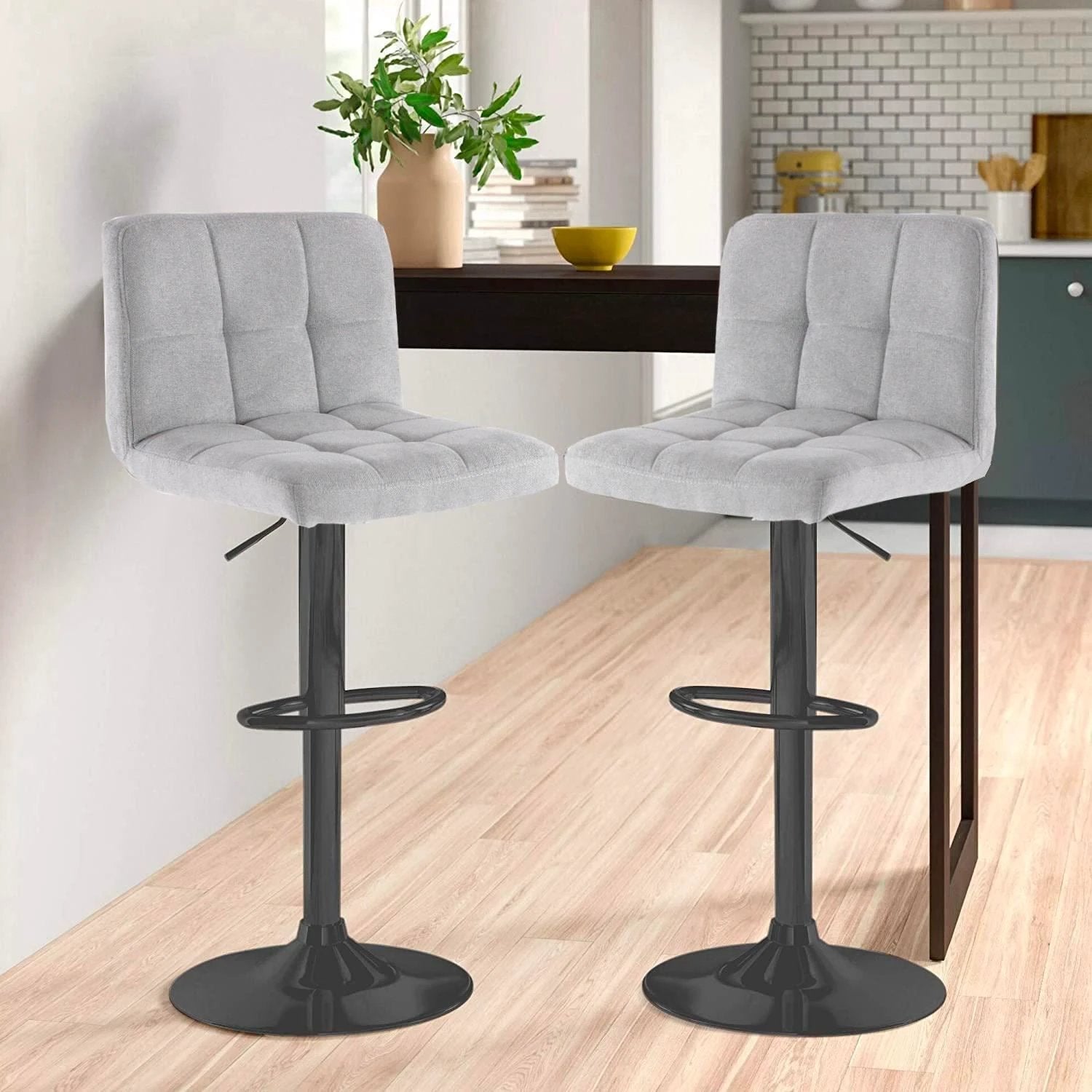 Unbranded Fabric Bar Stool with Matt Black Leg -